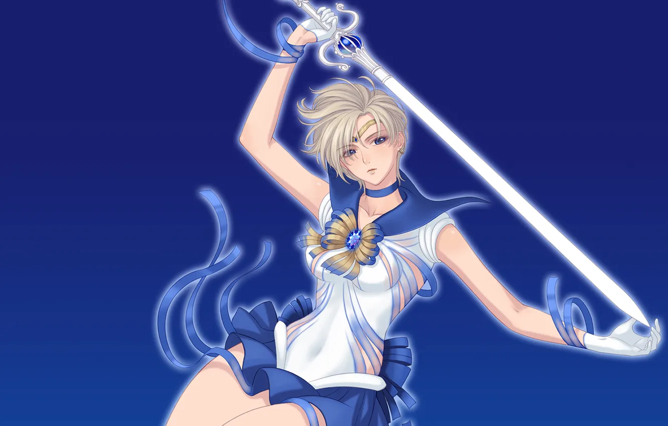 Фото обои девушка, синий, меч, форма, sailor uranus, Bishoujo senshi sailor moon, Tenou Haruka