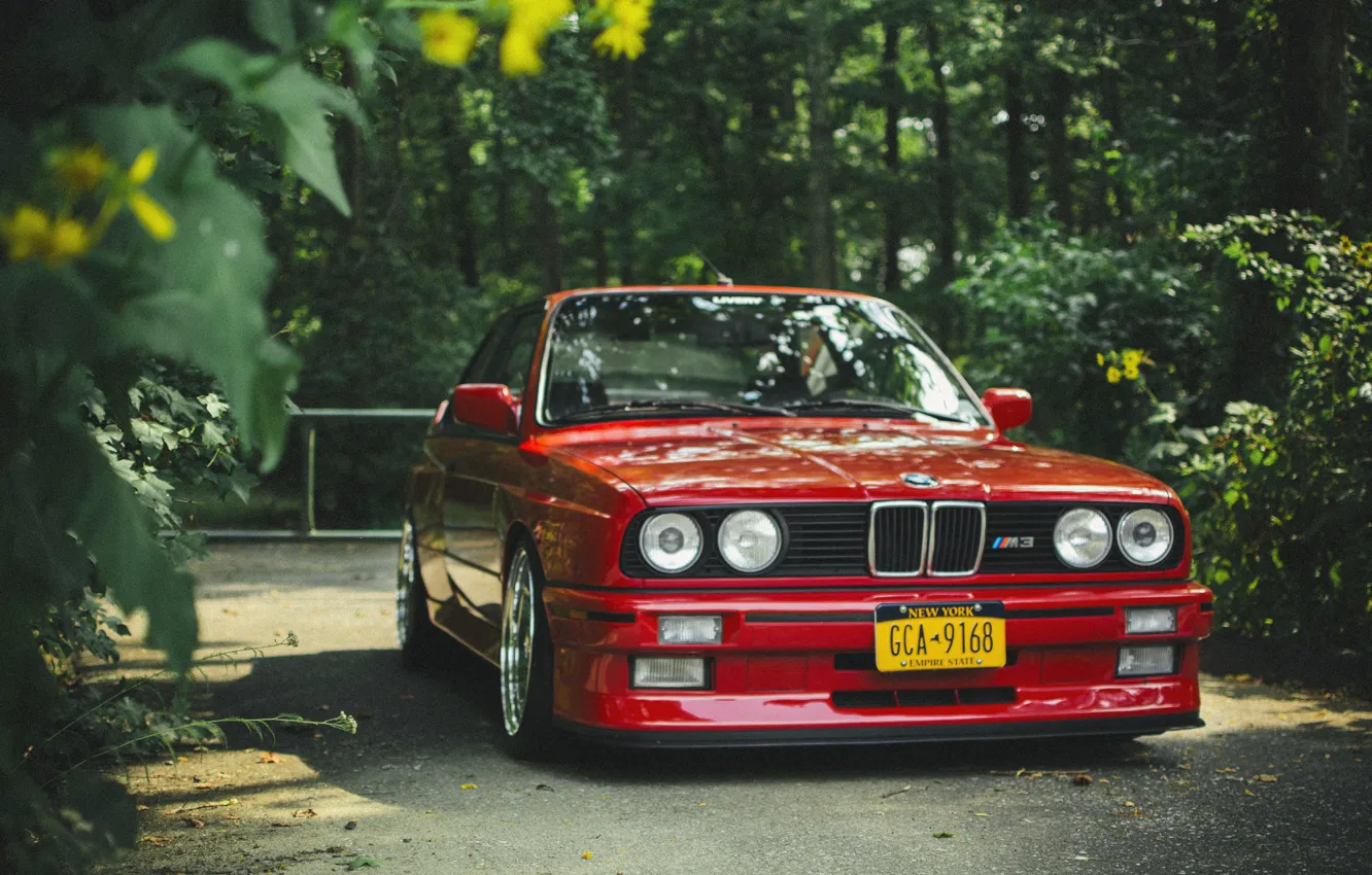 Фото обои бмв, BMW, перед, red, красная, tuning, e30