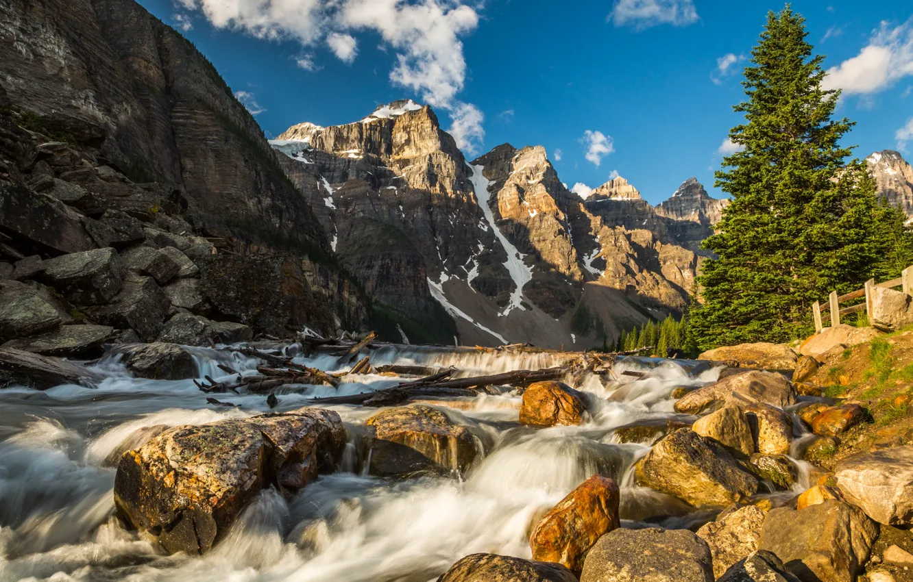Фото обои камни, скалы, горная река, Valley of the Ten Peaks