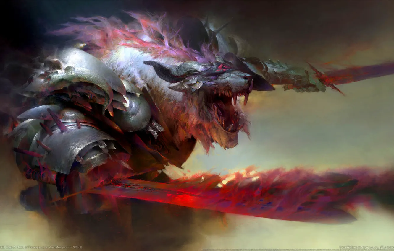 Фото обои монстр, рога, броня, мечи, game wallpapers, Guild Wars 2: Heart of Thorns