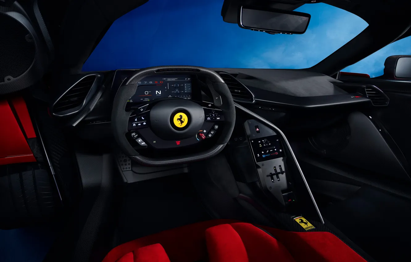 Фото обои Supercar, Interior, Steering Wheel, 2025, Dashboard, Open Door, Italy Car, V6 Engine