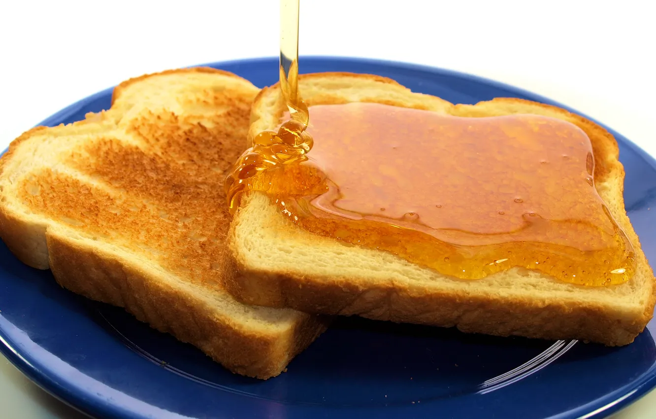 Фото обои завтрак, мед, тарелка, хлеб, тосты