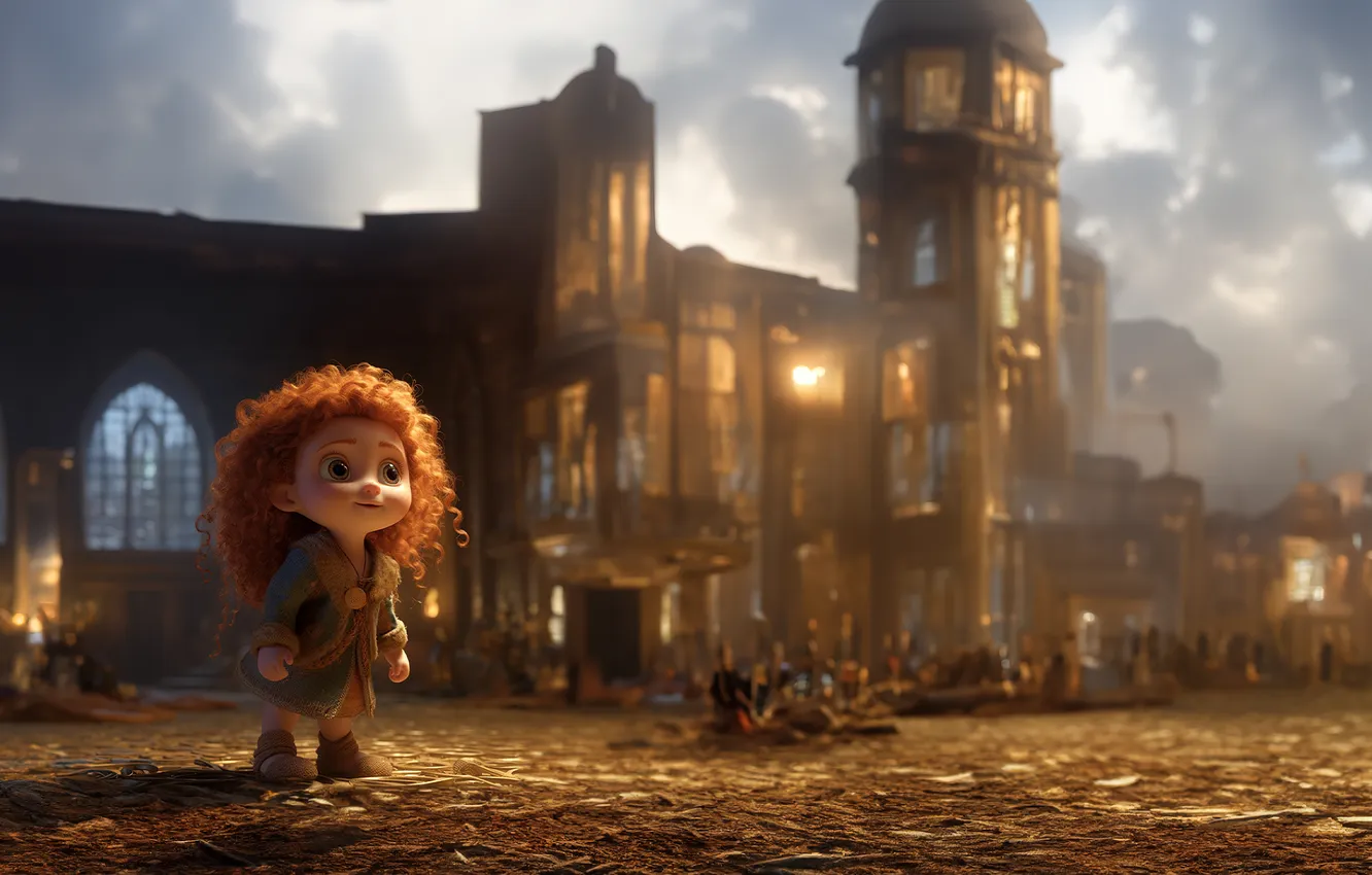 Фото обои Brave, Cute, Disney Princess, AI art, Cute art, Merida Brave
