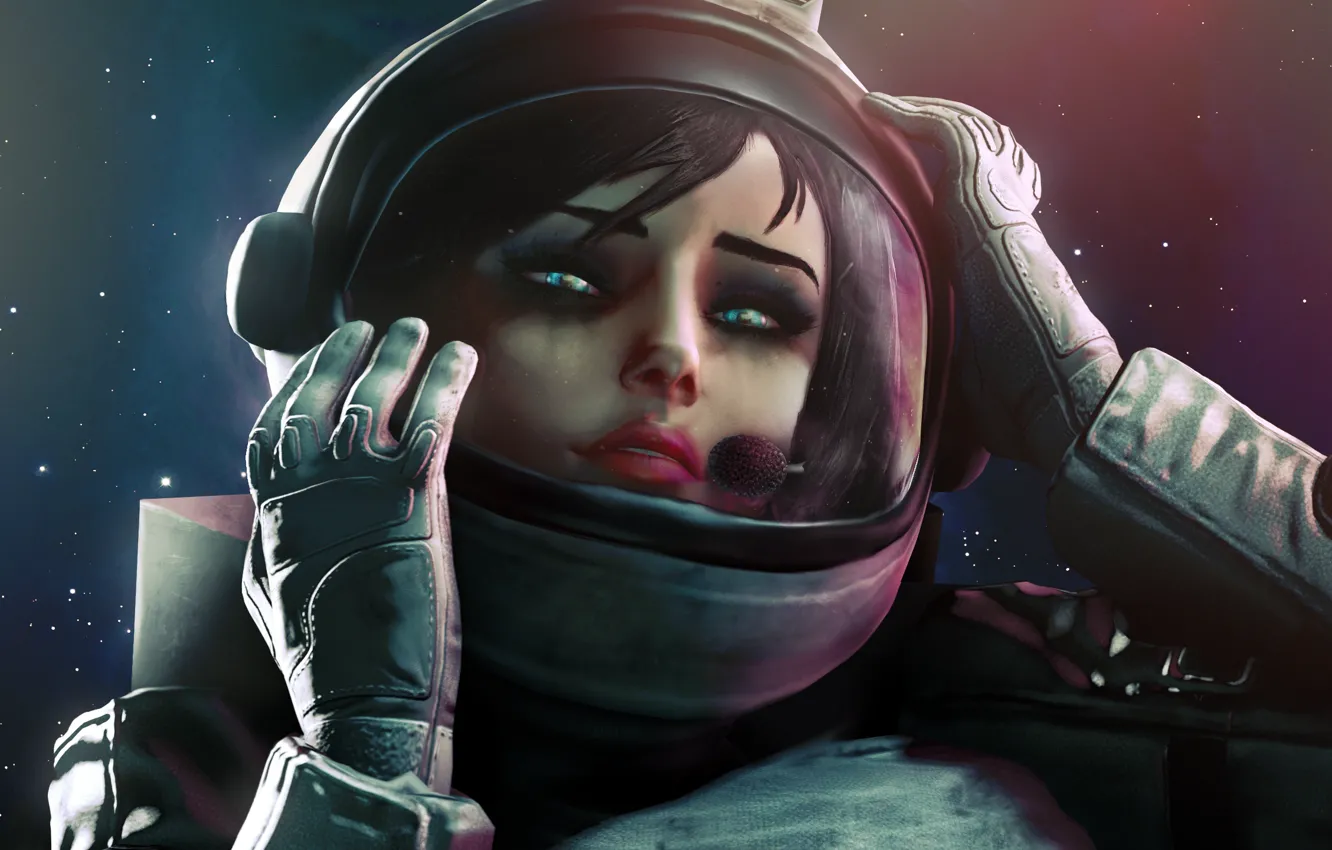 Фото обои девушка, космос, лицо, космонавт, скафандр, шлем, Elizabeth, astronaut