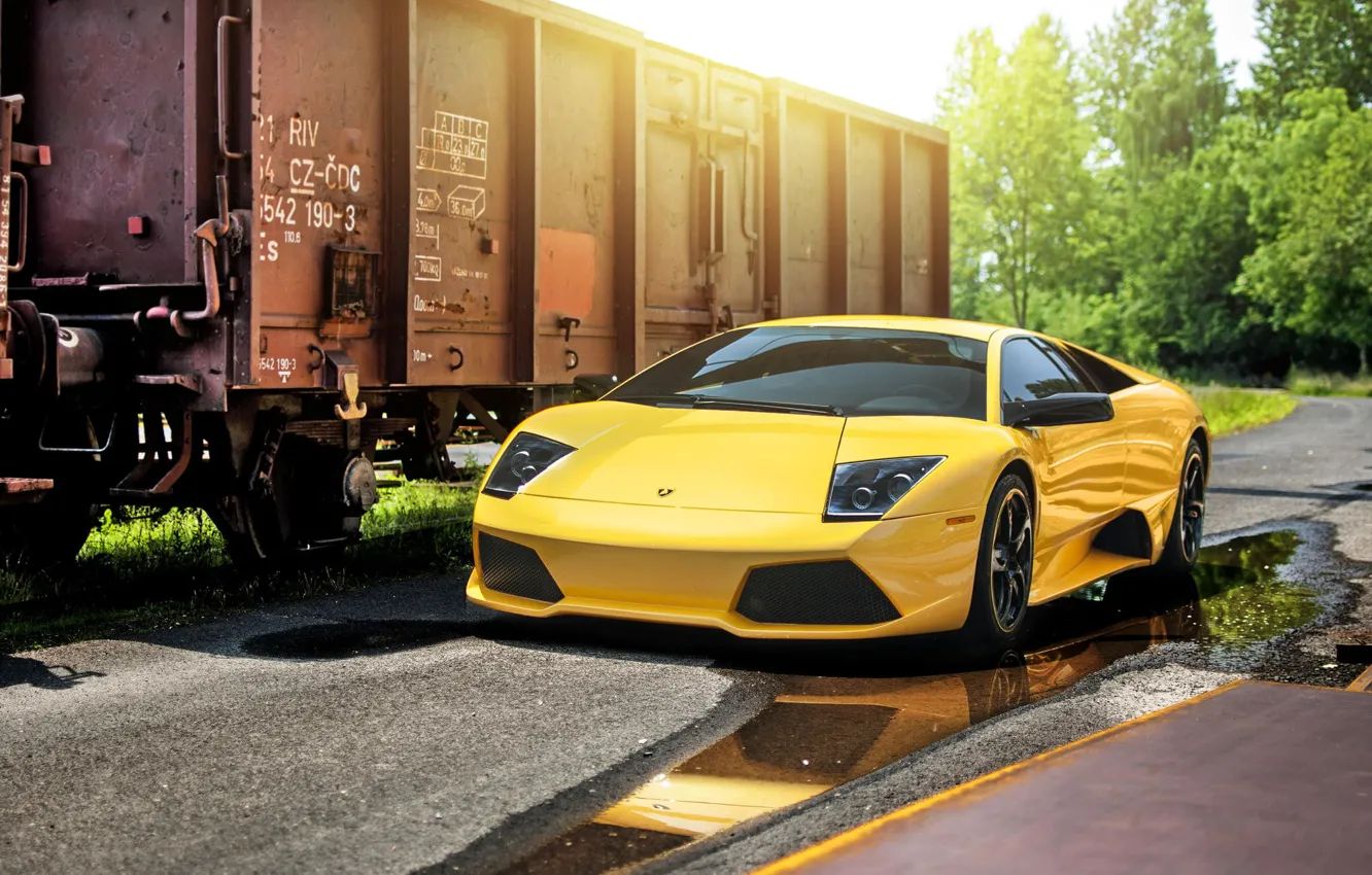 Фото обои Lamborghini, Sun, Murcielago, Yellow, Supercar, LP640-4