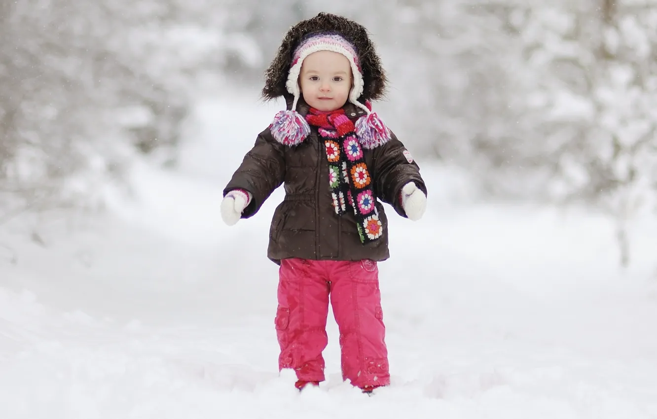 Фото обои зима, снег, радость, счастье, дети, детство, ребенок, милый
