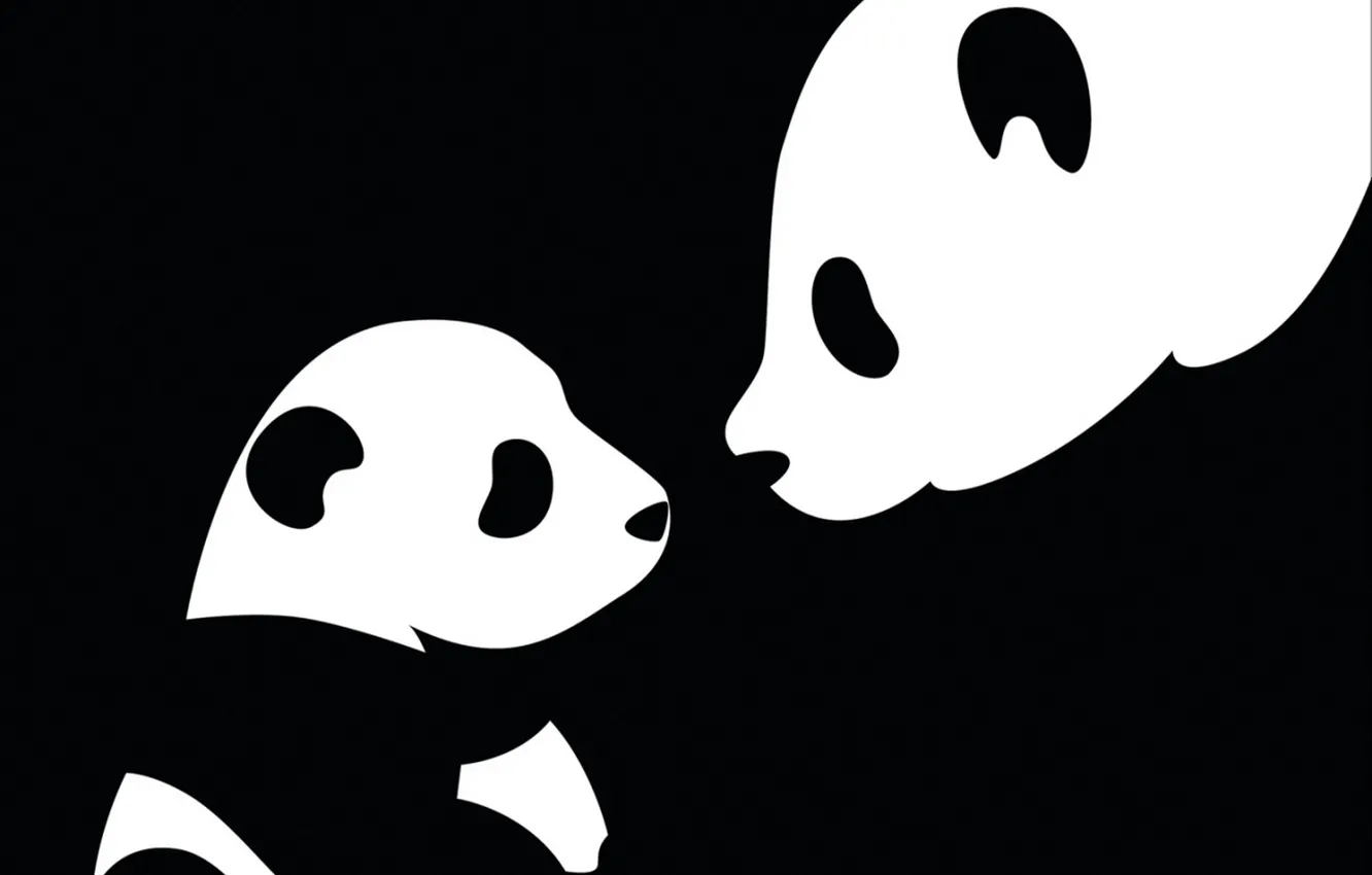 Фото обои чёрно-белое, панда, мама, ребёнок