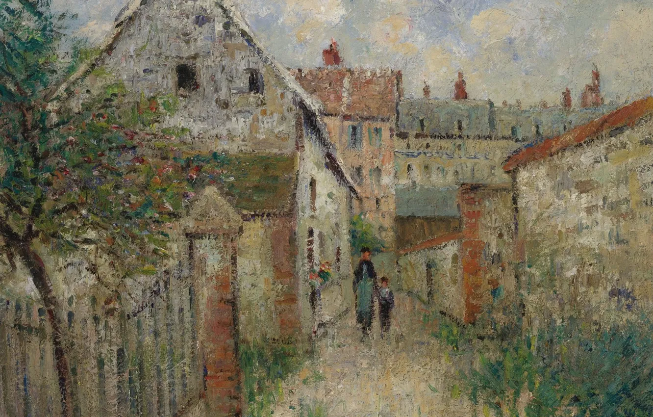 Фото обои дома, картина, городской пейзаж, Гюстав Луазо, Gustave Loiseau, Деревенская Улица. Лувье