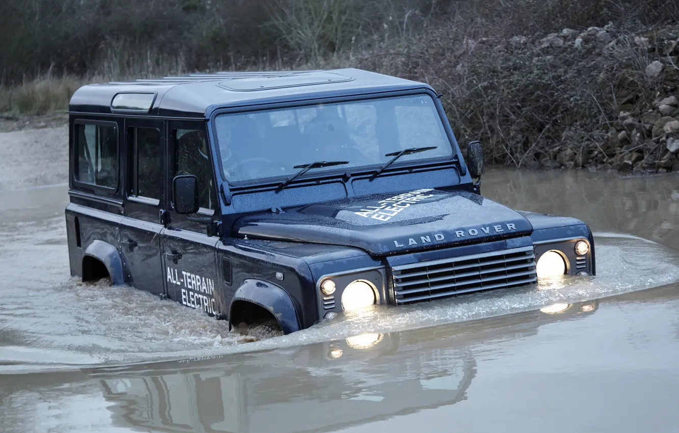 Фото обои вода, прототип, Land Rover, Defender, 2013, All-terrain Electric Research Vehicle