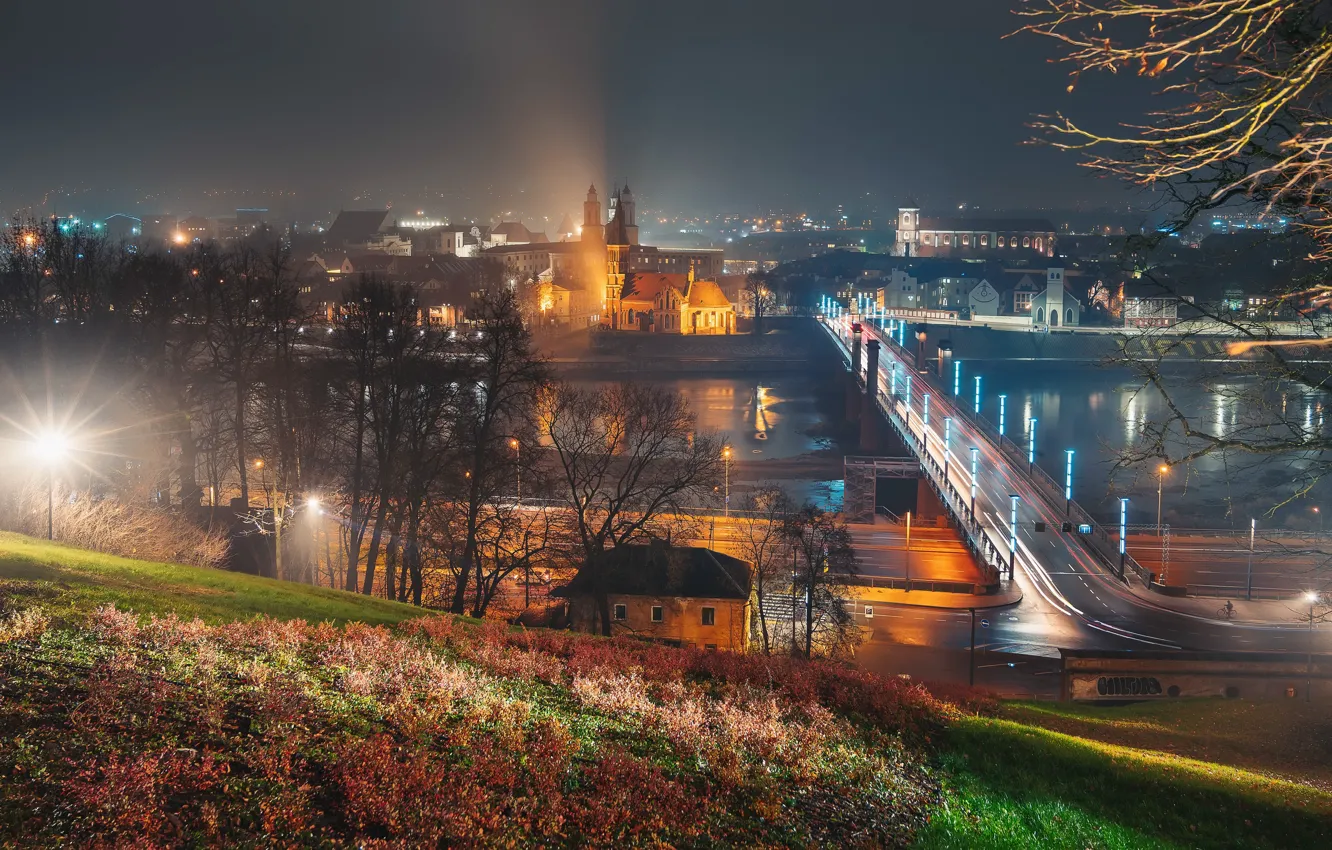 Фото обои Lietuva, Kaunas, naktis