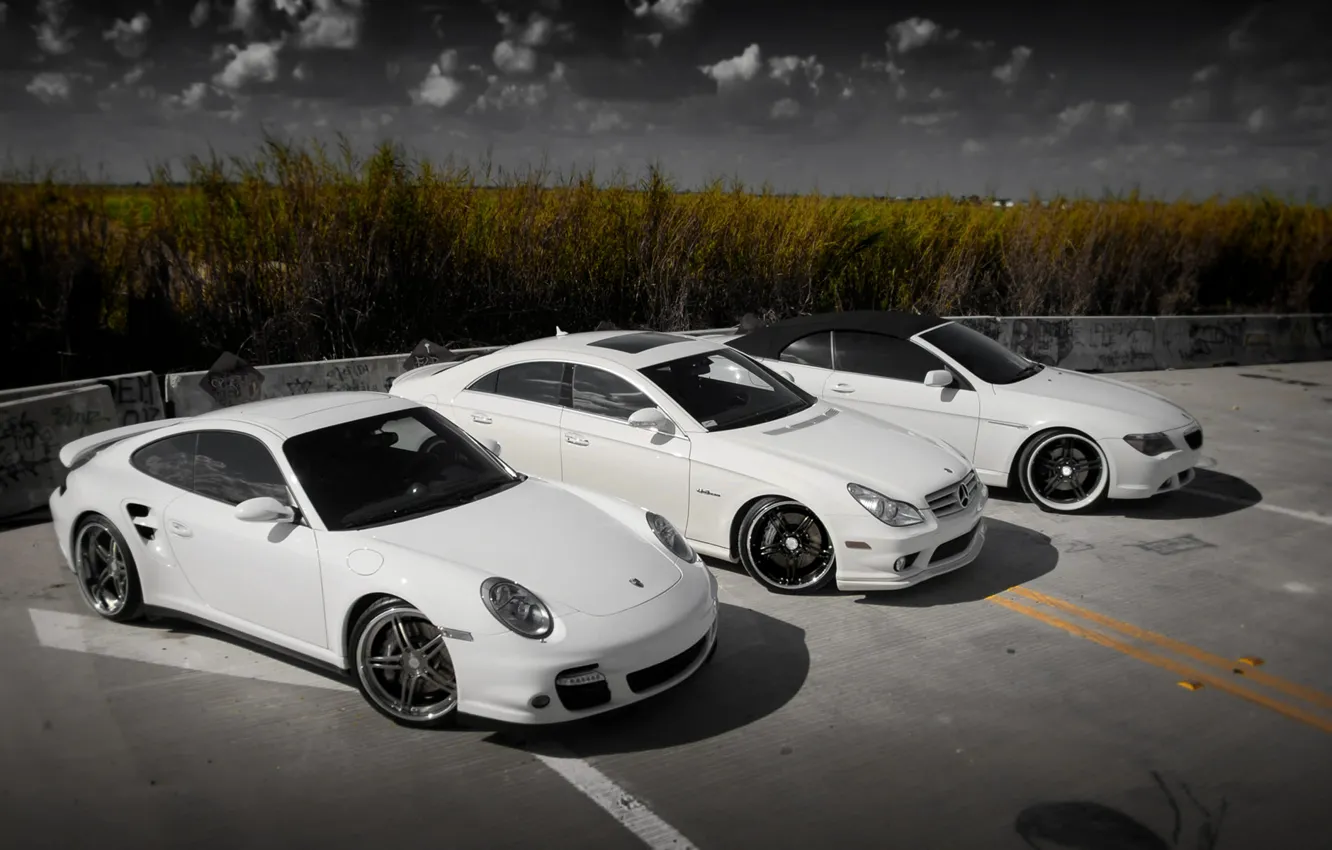 Фото обои Porsche 911, BMW 6 Series Cabrio, Mercedes-Benz CLS