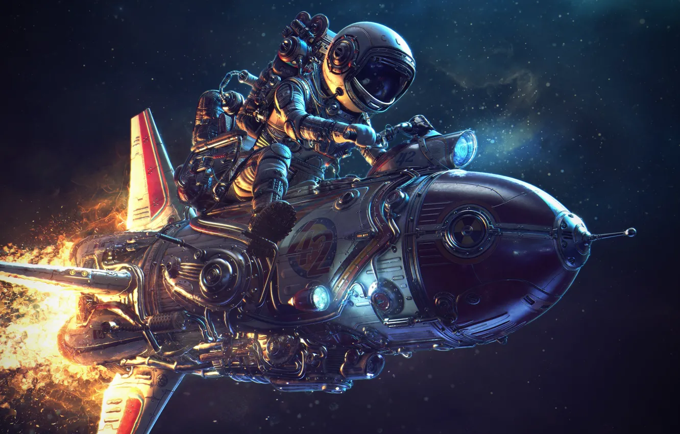 Фото обои space, cosmonaut, rocket