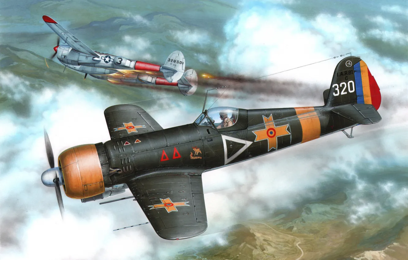 Фото обои war, art, airplane, painting, aviation, ww2, I.A.R.-81C