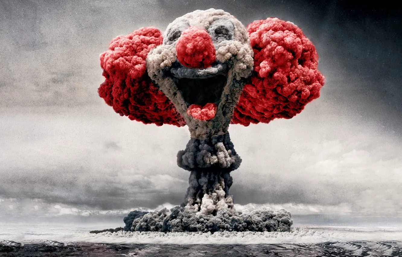 Фото обои клоун, ядерный взрыв, explotion, nuclear clown, ядерный клоун