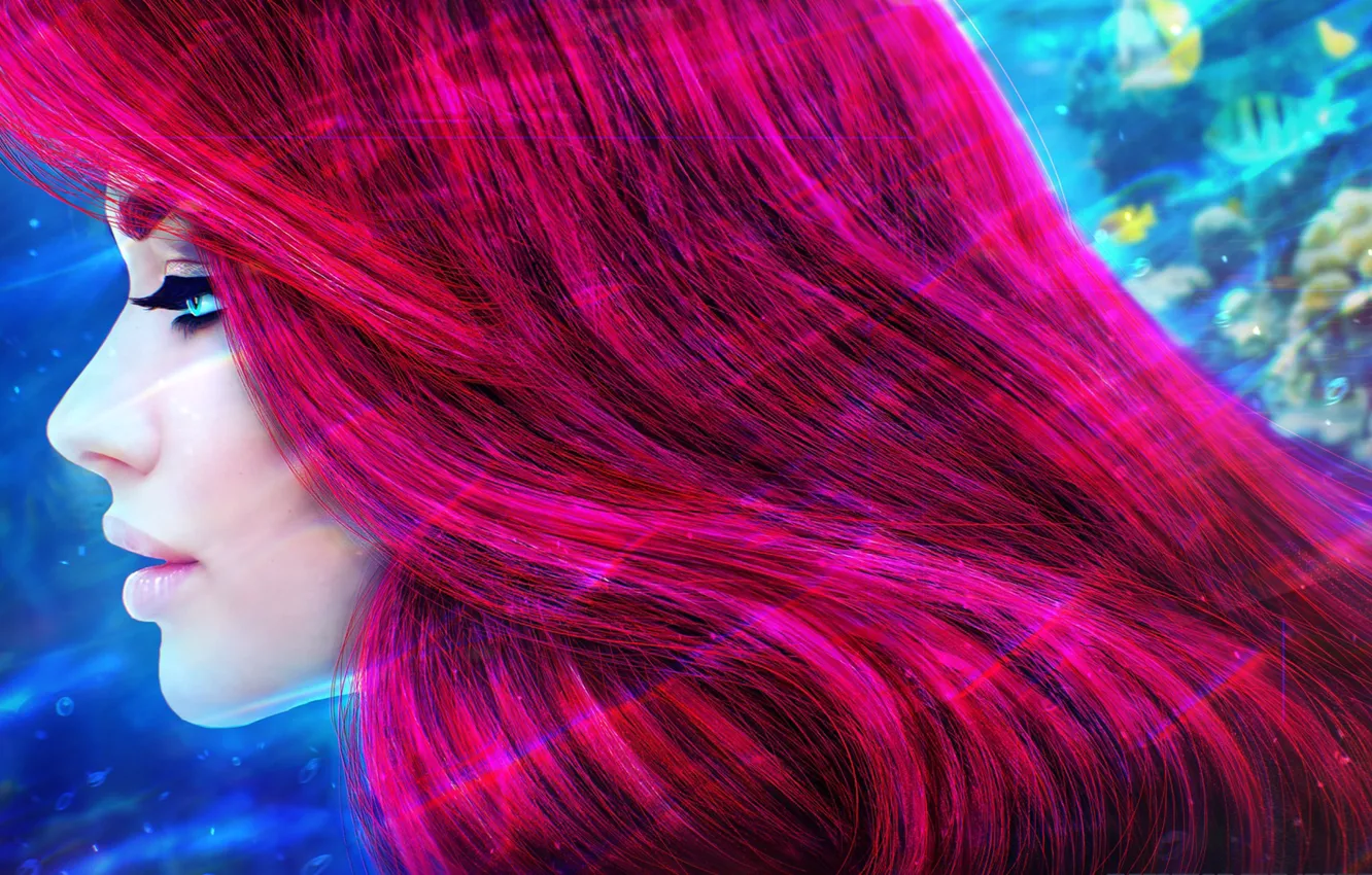 Фото обои девушка, волосы, русалка, рыжая, Ariel, art, disney, princess