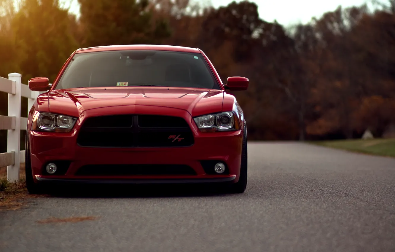 Фото обои красный, отражение, red, додж, dodge, charger, передок, чарджер