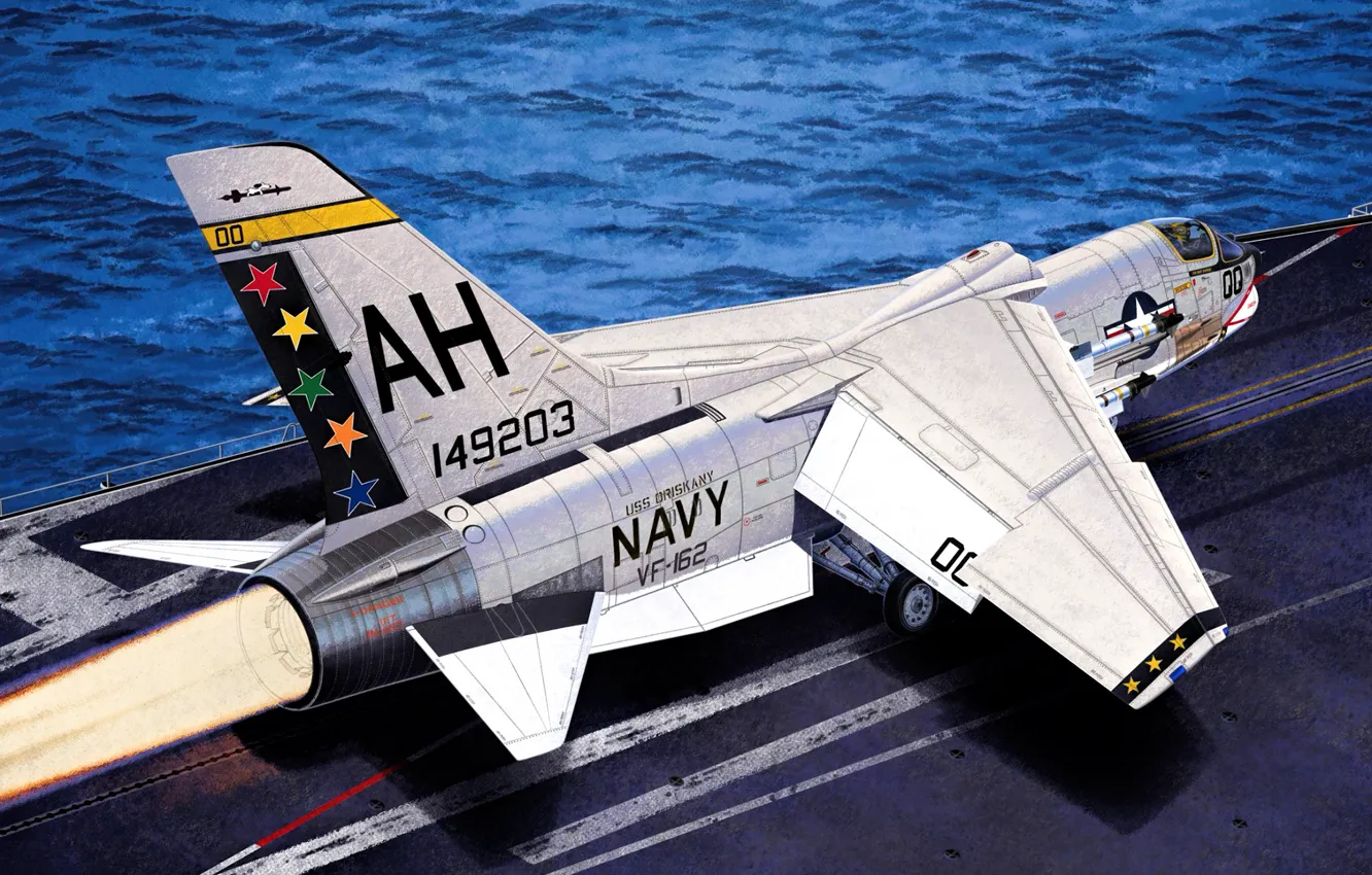 Фото обои war, art, painting, jet, F-8E VF-162 &quot;The Hunters&quot;