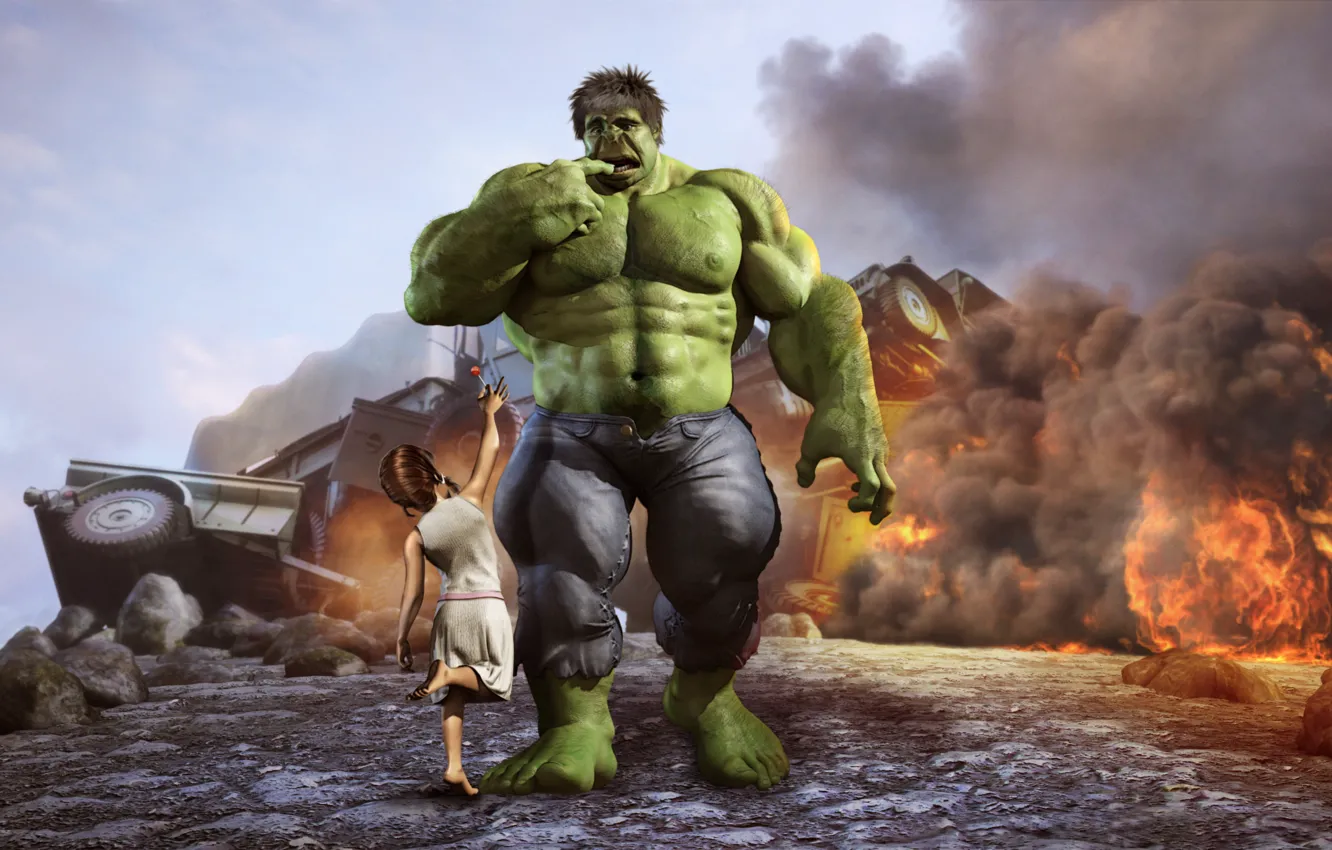 Фото обои халк, девочька, Hulky