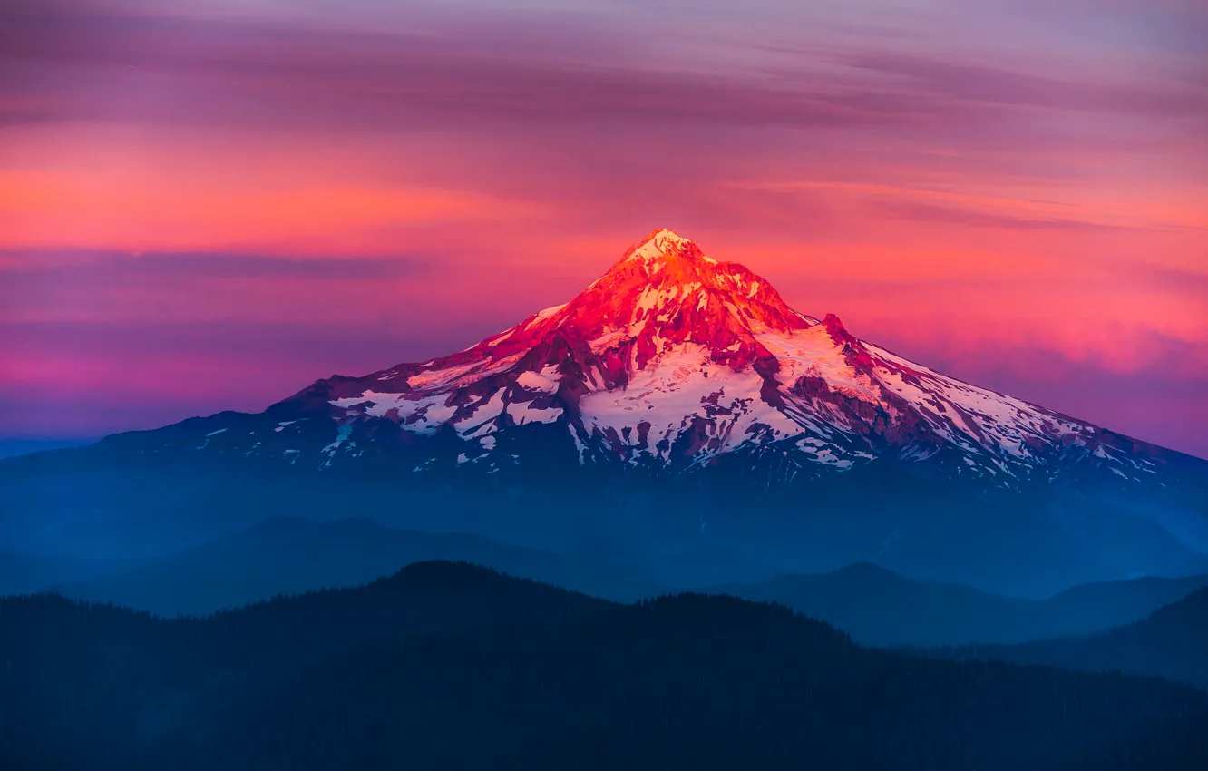 Фото обои пейзаж, закат, горы, природа, sunset, Larch Mountain