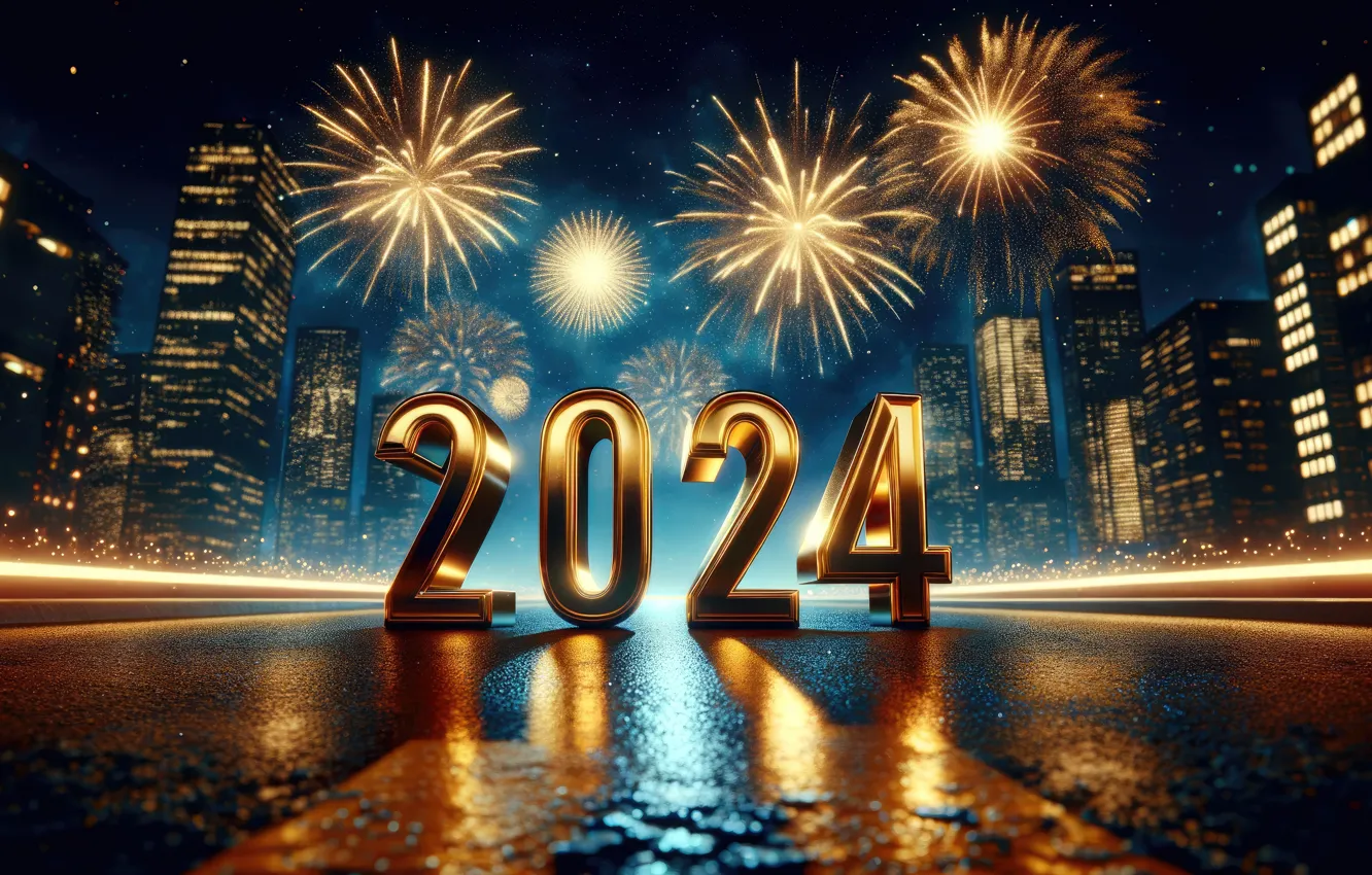 Фото обои салют, цифры, Новый год, golden, fireworks, decoration, numbers, New year