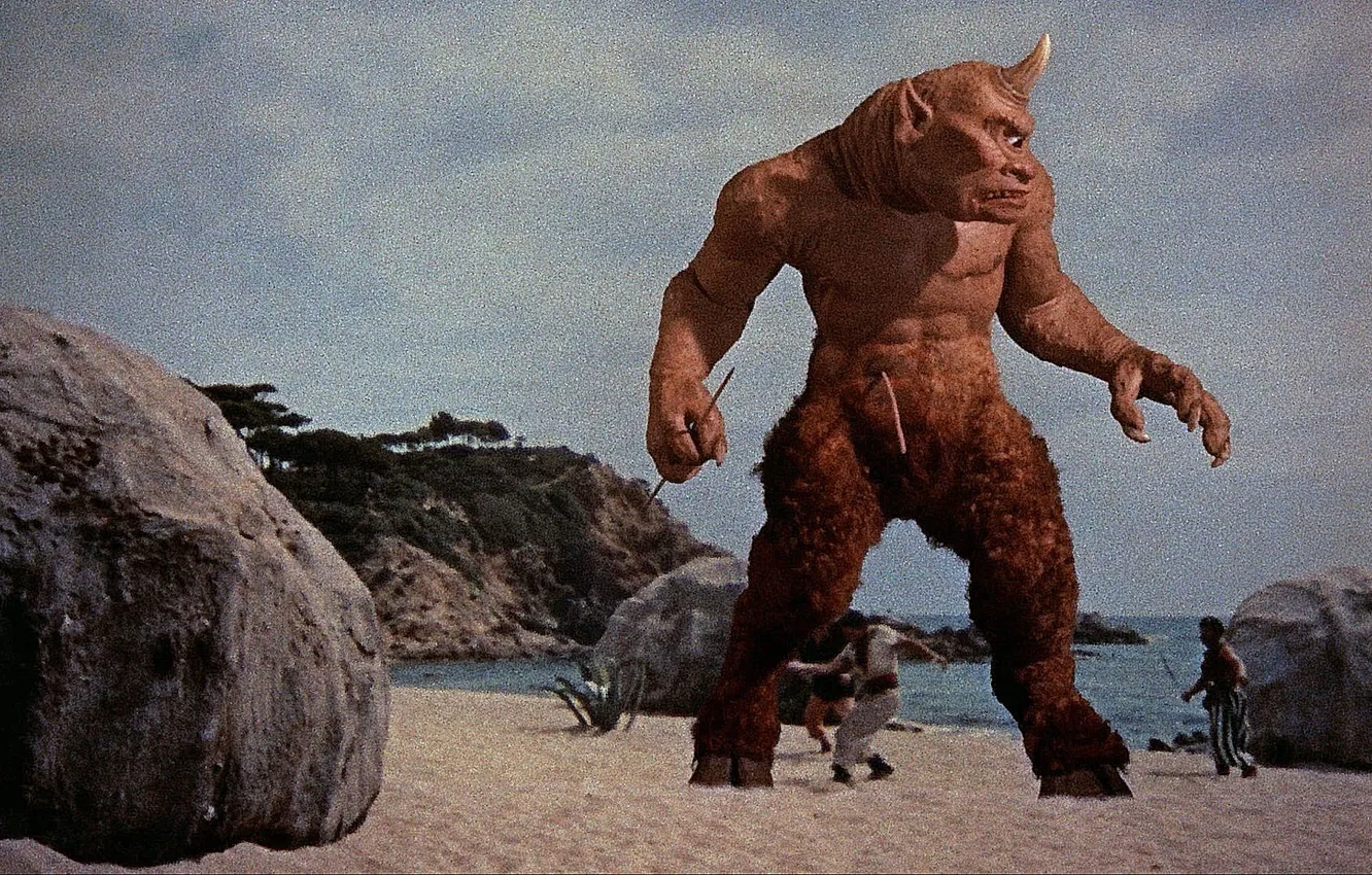 Фото обои Камни, США, Фэнтези, Циклоп, Мужчины, 1958, Columbia Pictures, Приключения