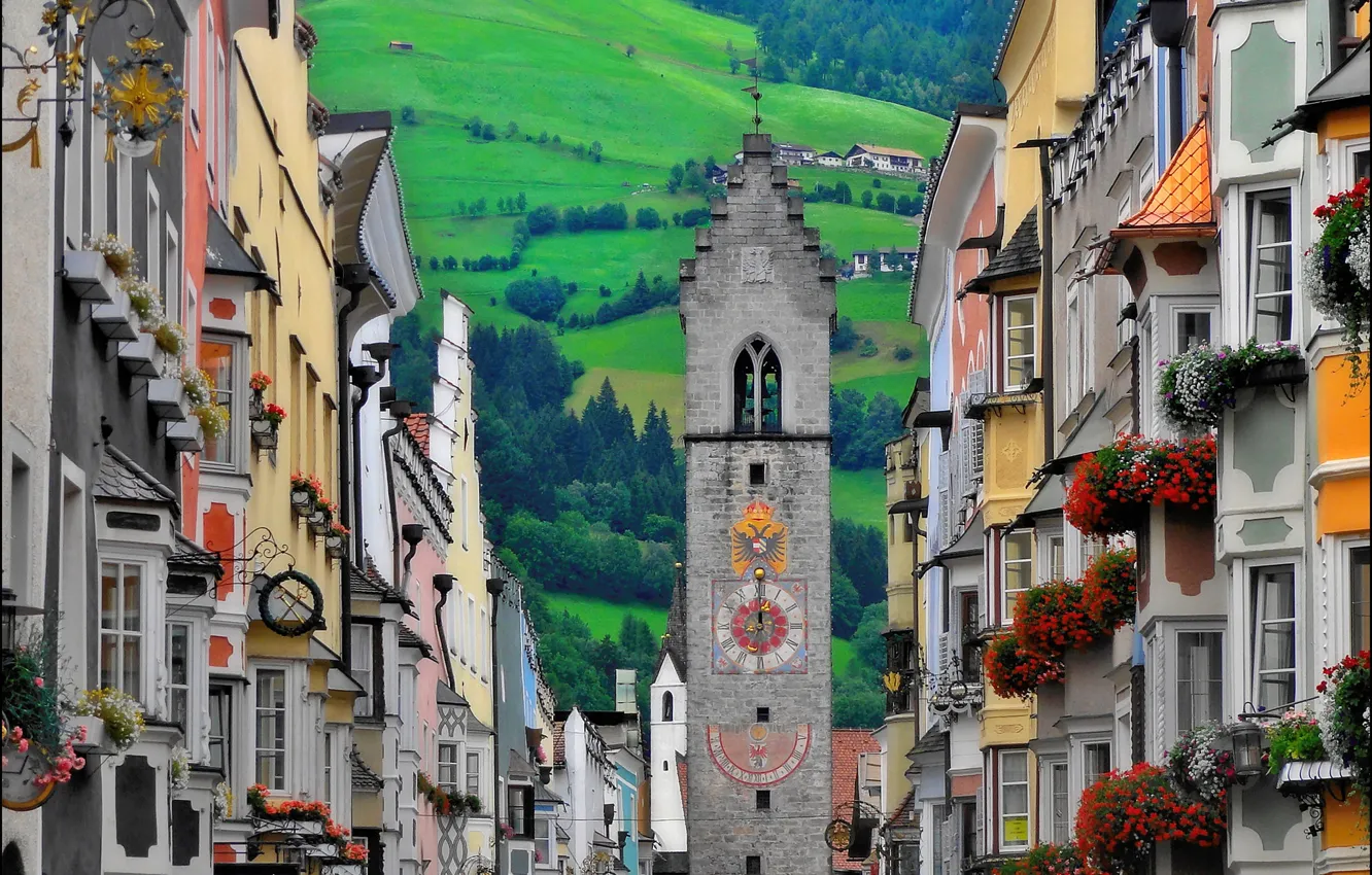 Фото обои башня, дома, Альпы, Италия, Випитено