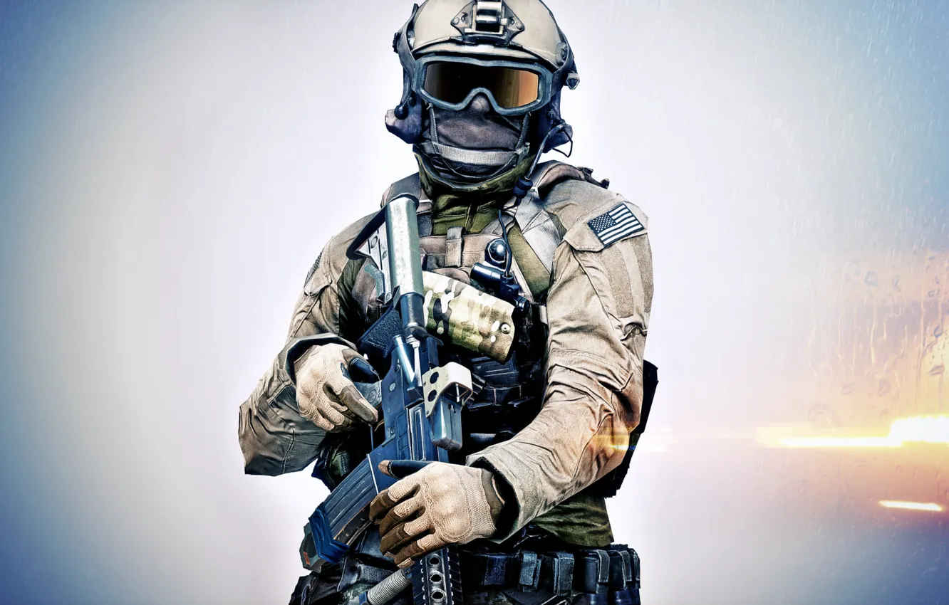 Фото обои оружие, фон, солдат, Battlefield 4