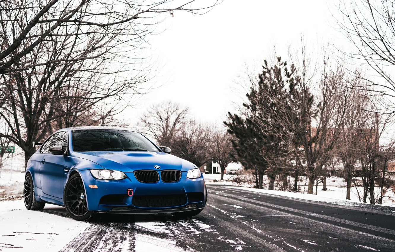 Фото обои BMW, Blue, Winter, E92, GTS, M3