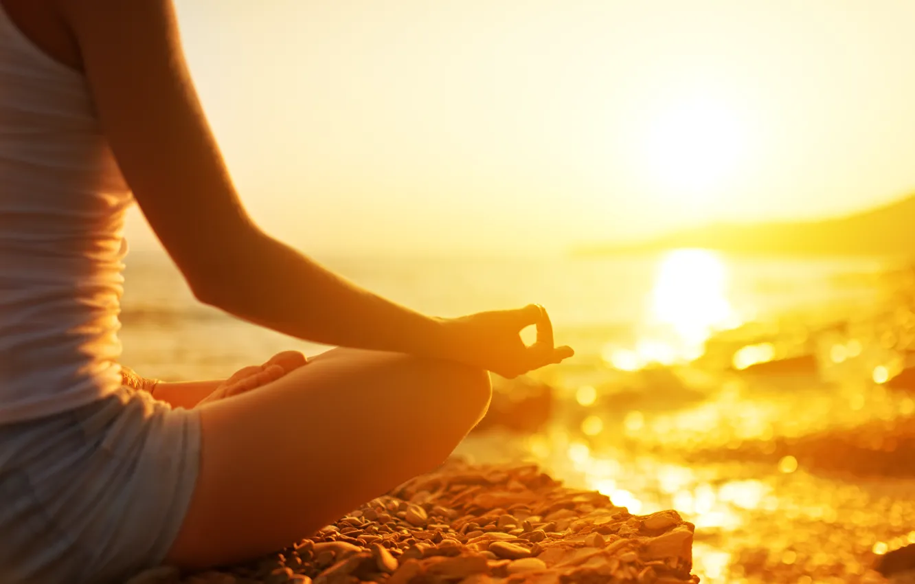 Фото обои пляж, Девушка, медитация