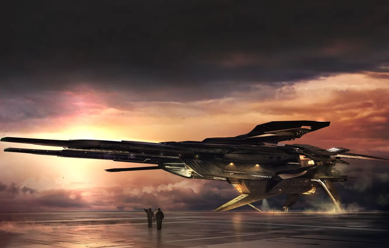 Фото обои Небо, Корабль, Судно, Арт, Фантастика, Concept Art, Science Fiction, Transport & Vehicles