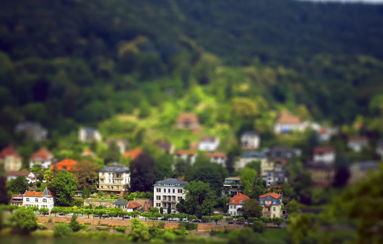 Фото обои дома, городок, tilt shift