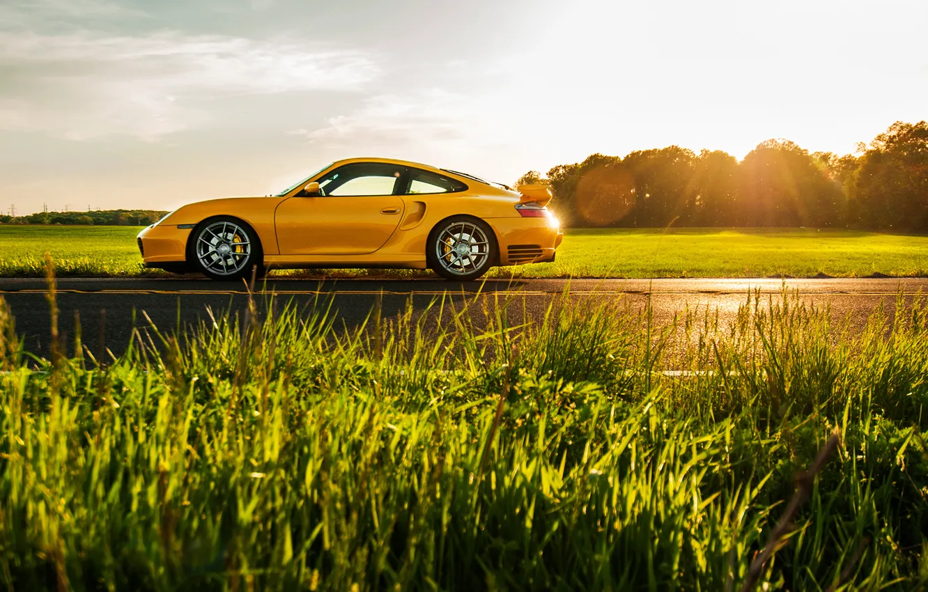 Фото обои желтый, 911, Porsche, спорткар, side, порше, 996