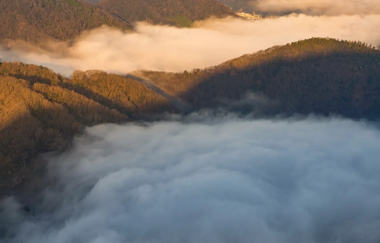 Фото обои облака, горы, природа, туман