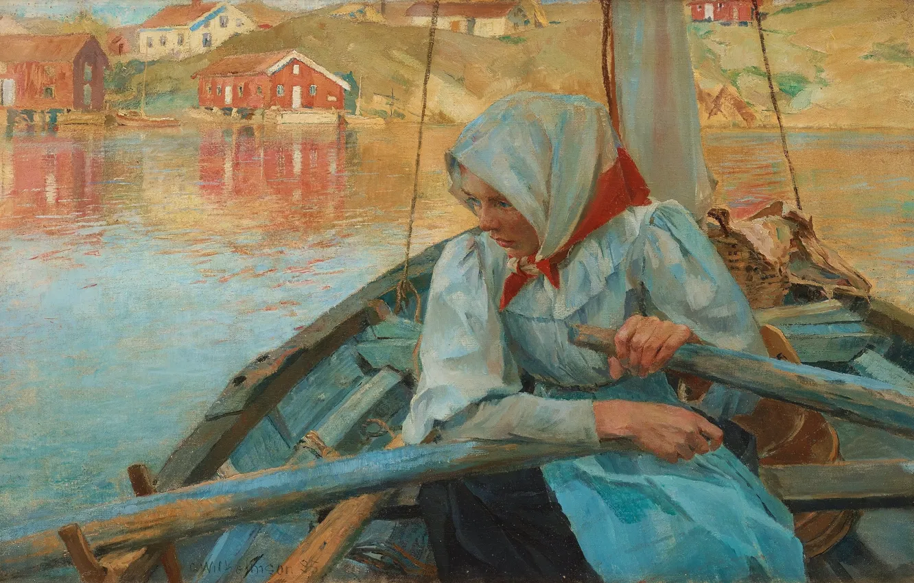 Фото обои шведский художник, 1894, Рыбачка, Swedish painter, oil on canvas, Carl Wilhelmson, Карл Вильгельм Вильгельмсон, Carl …