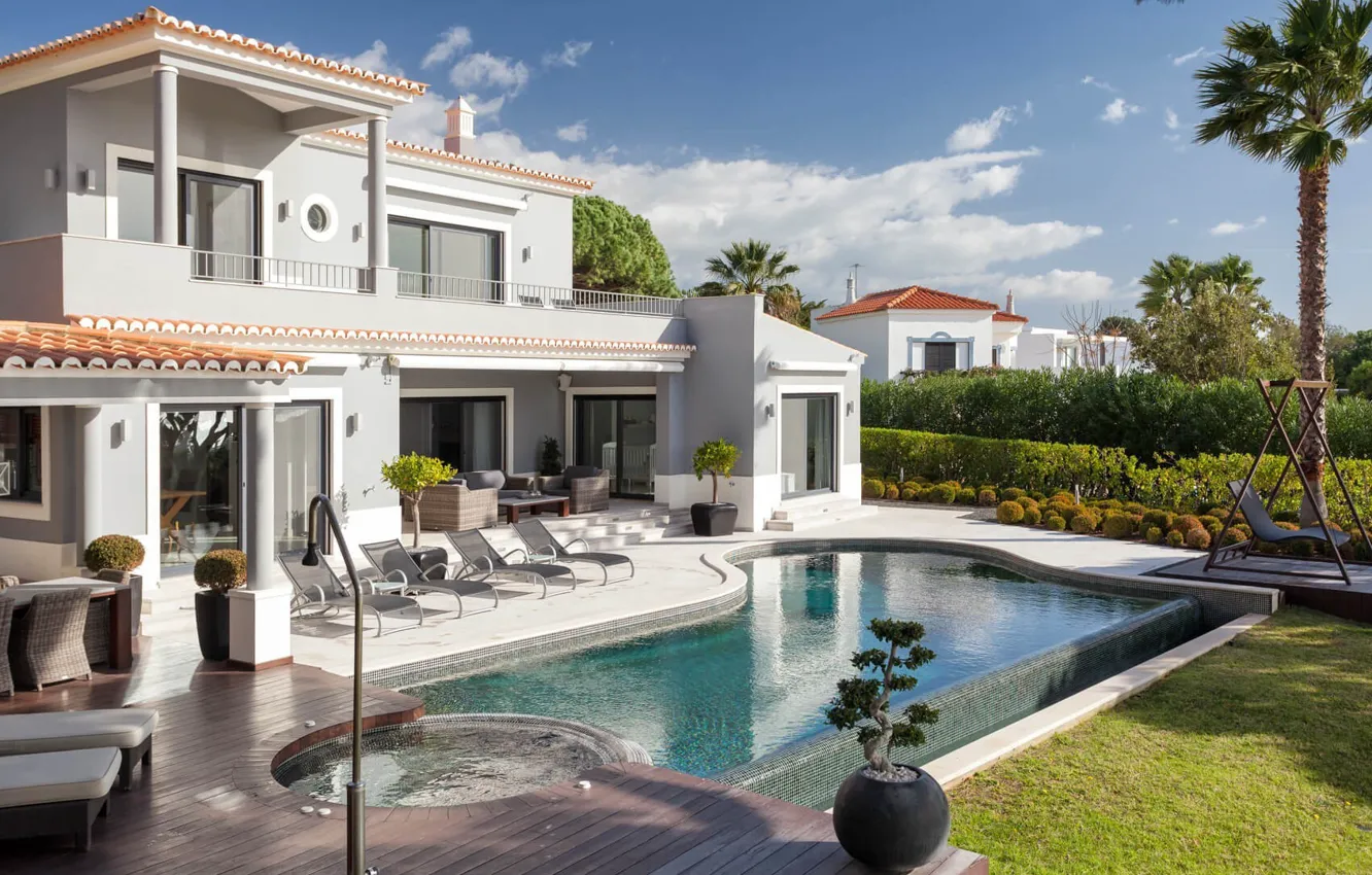 Обои вилла, бассейн, архитектура, терраса, Modern Villa with Infinity ...