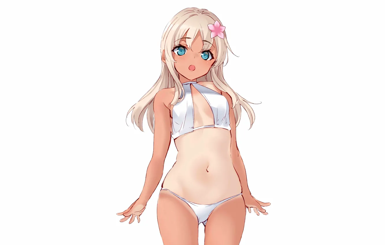Фото обои girl, sexy, cleavage, flower, green eyes, long hair, boobs, anime