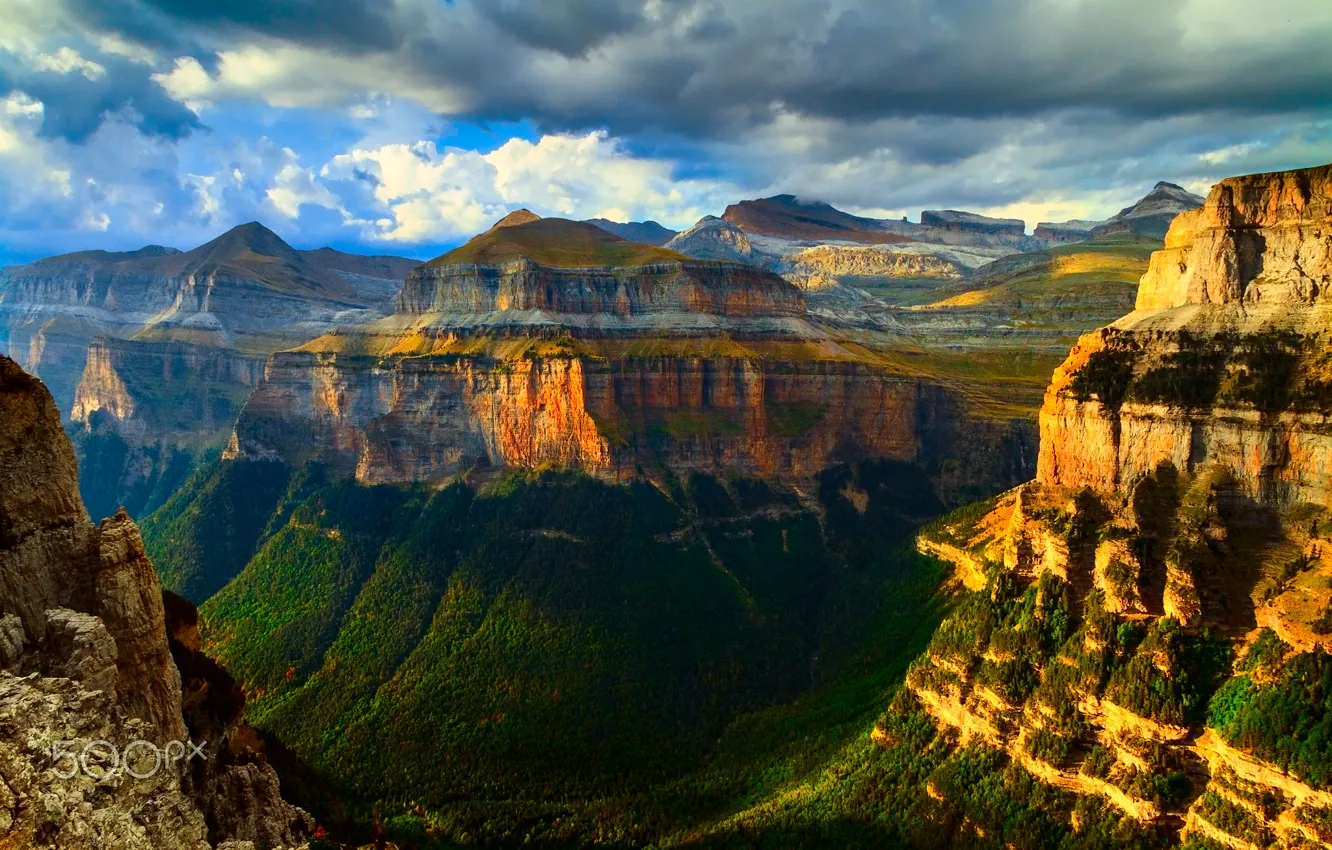 Фото обои свет, горы, скалы, каньон