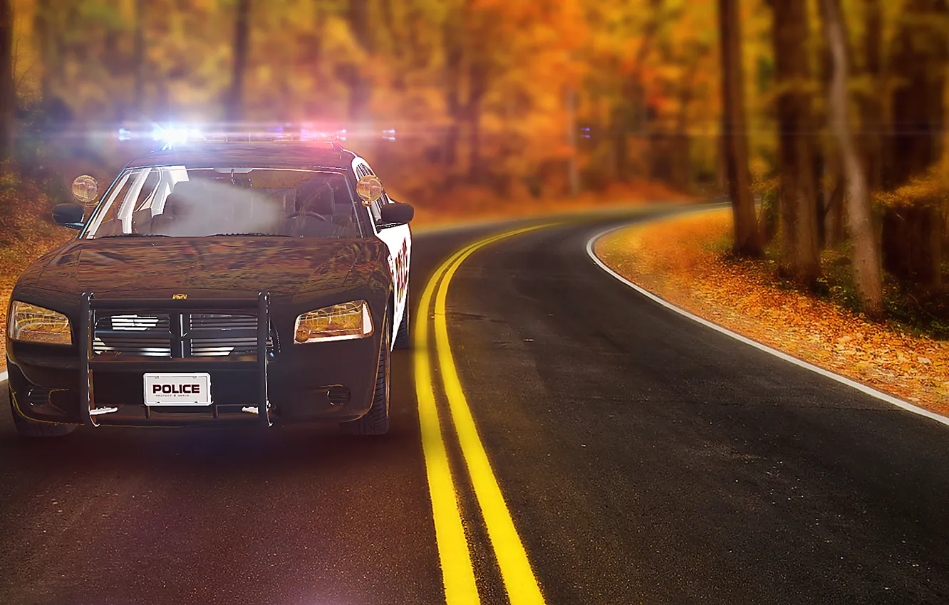 Фото обои Auto, Police, Autumn, Road, After Effect