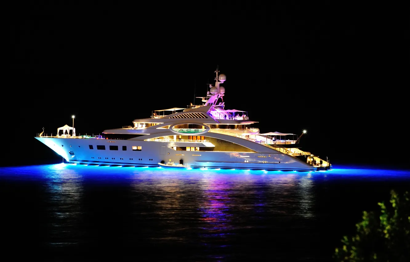 Фото обои море, ночь, огни, вечер, яхта, night, yacht, yachts