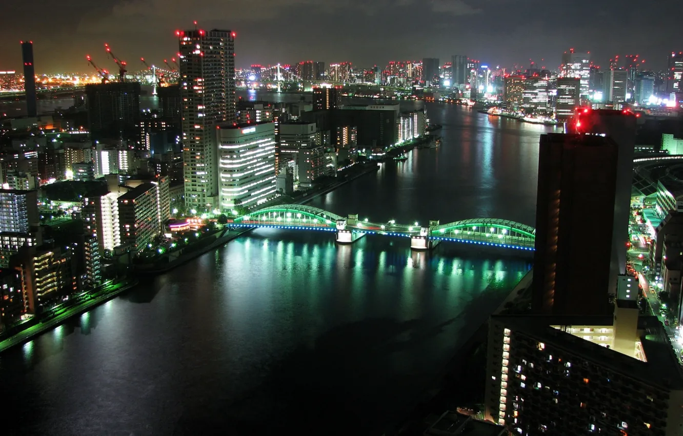 Фото обои ночь, город, панорама, tokyo