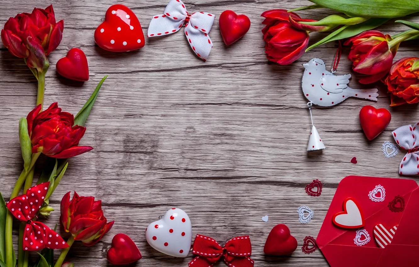 Фото обои тюльпаны, red, love, heart, romantic, tulips, gift, valentine`s day