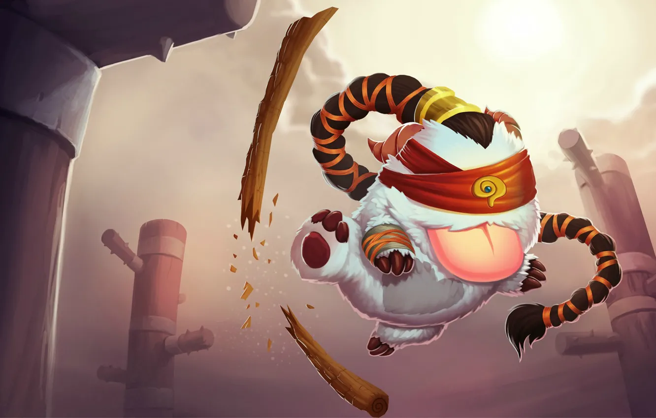 Фото обои существо, малыш, арт, коса, League of Legends, тренировка, Лига легенд, Poro