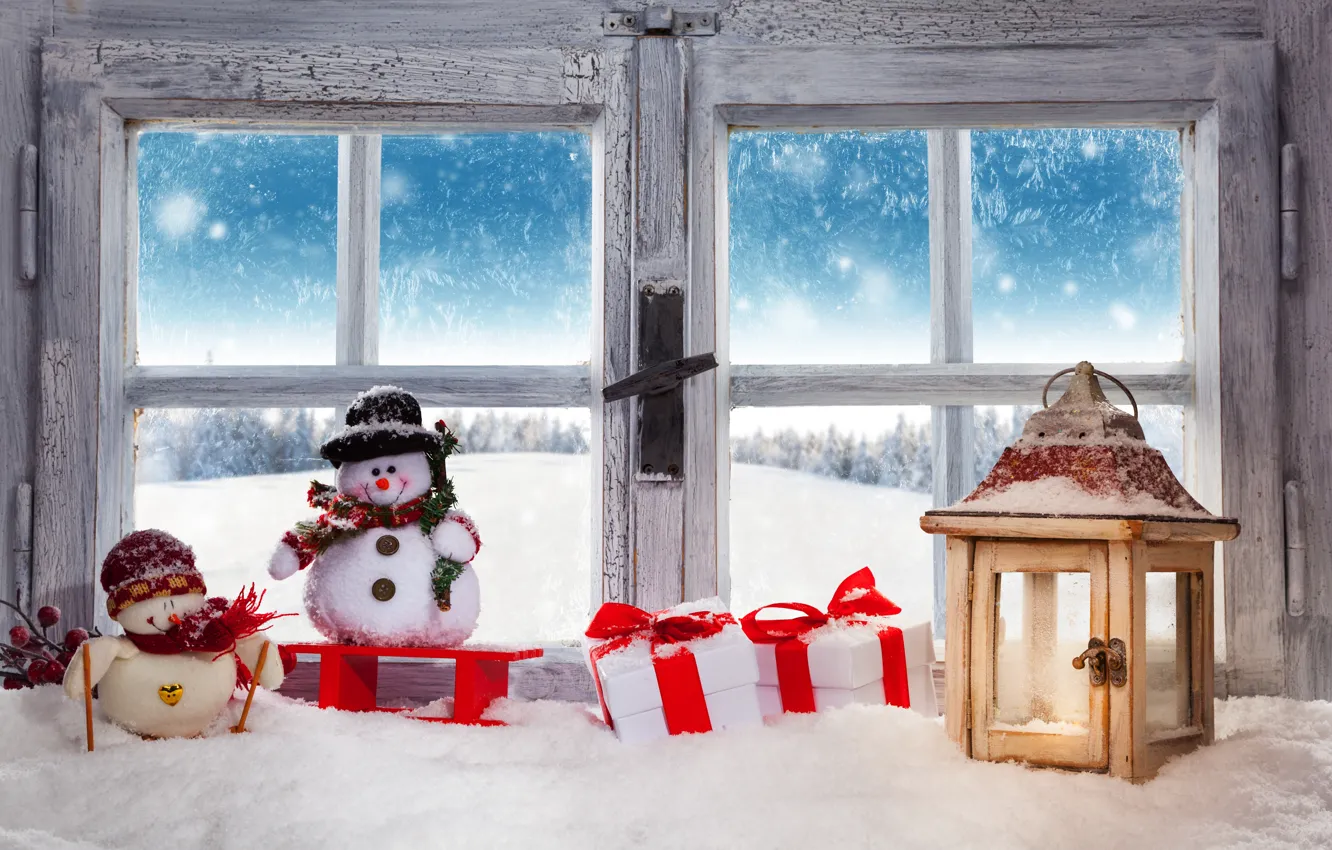 Фото обои Christmas, winter, snow, snowman, decoration