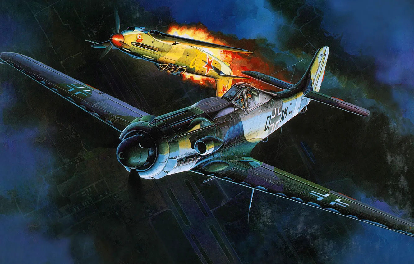 Фото обои рисунок, арт, воздушный бой, Фокке-Вульф, Focke-Wulf, немецкий высотный перехватчик периода Второй мировой войны, Ta 152