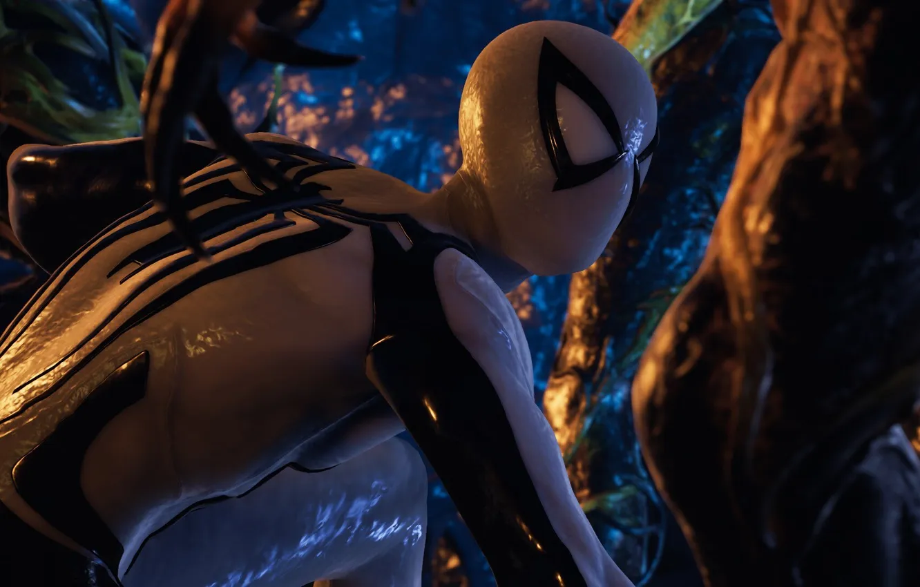 Фото обои symbiote, new powers, white suit, Marvel Spider Man 2, anti-venom, venom world