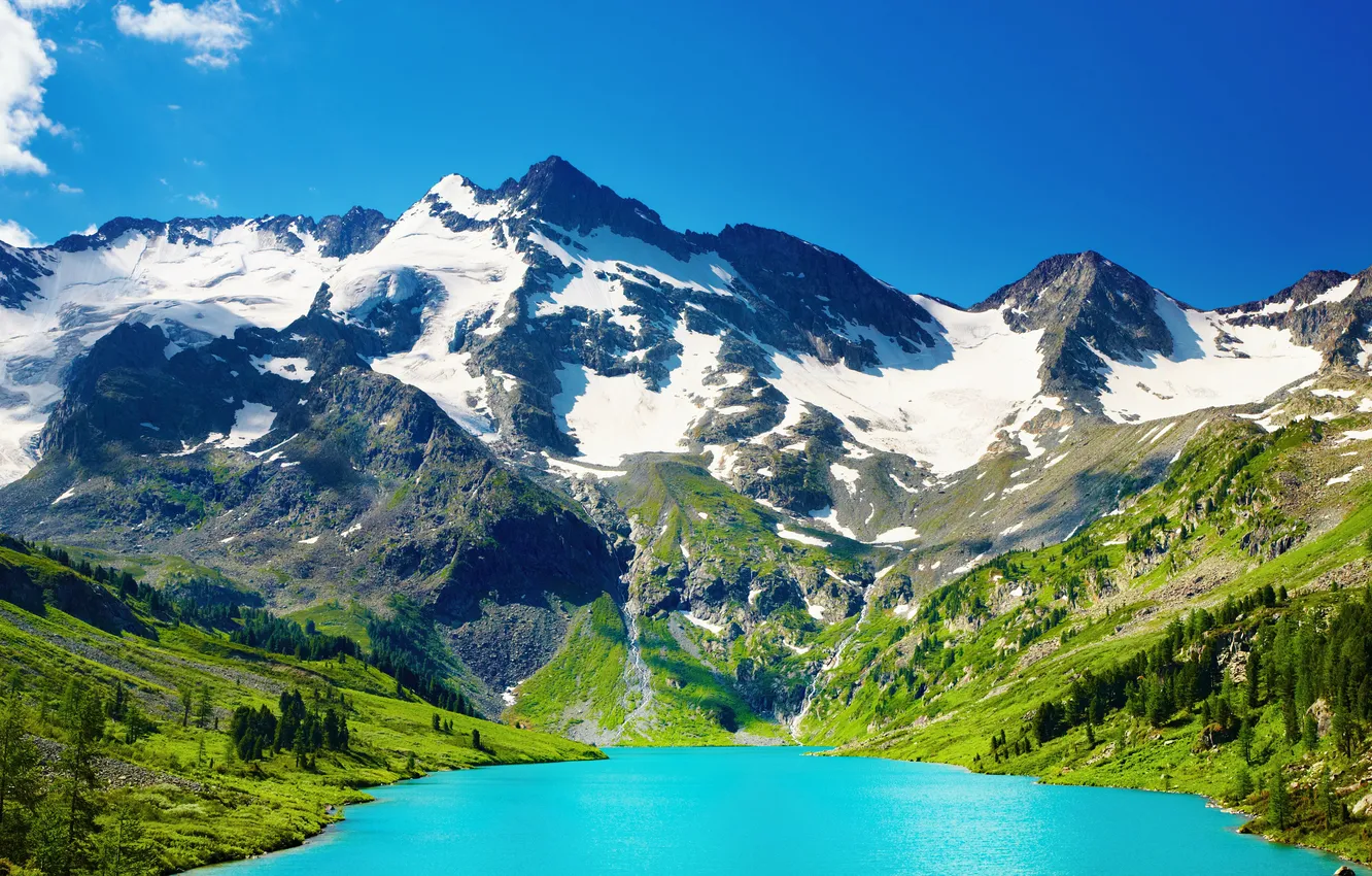 Фото обои снег, горы, озеро
