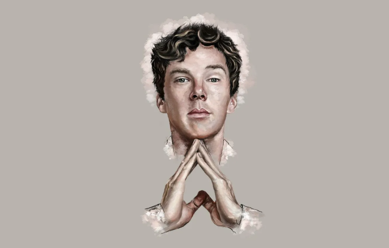 Фото обои взгляд, минимализм, руки, арт, Бенедикт Камбербэтч, Benedict Cumberbatch
