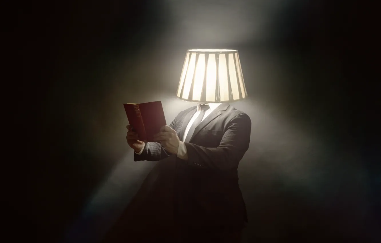 Фото обои человек, лампа, книга