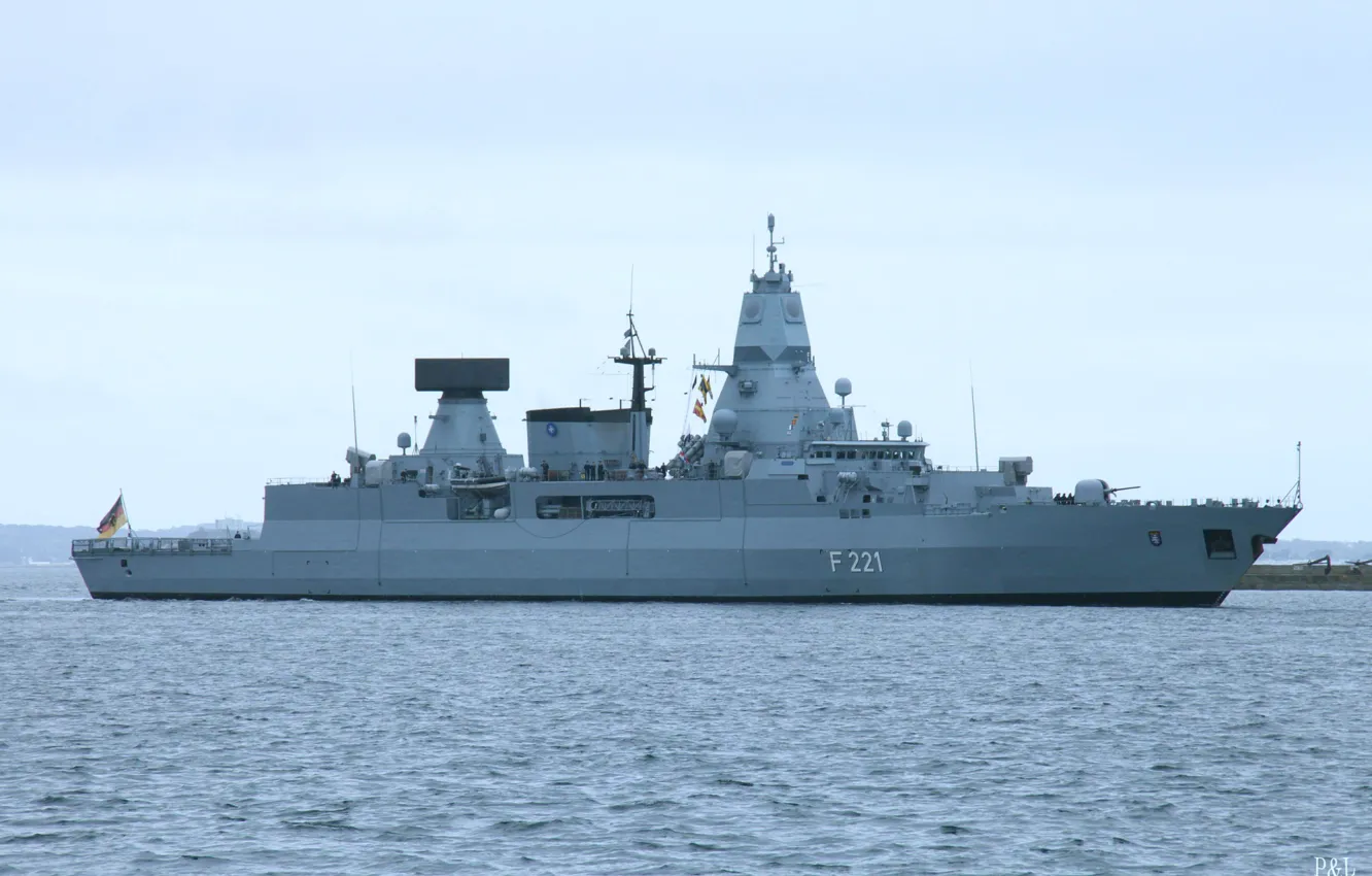 Фото обои фрегат, ВМС Германии, F 221, FGS Hessen