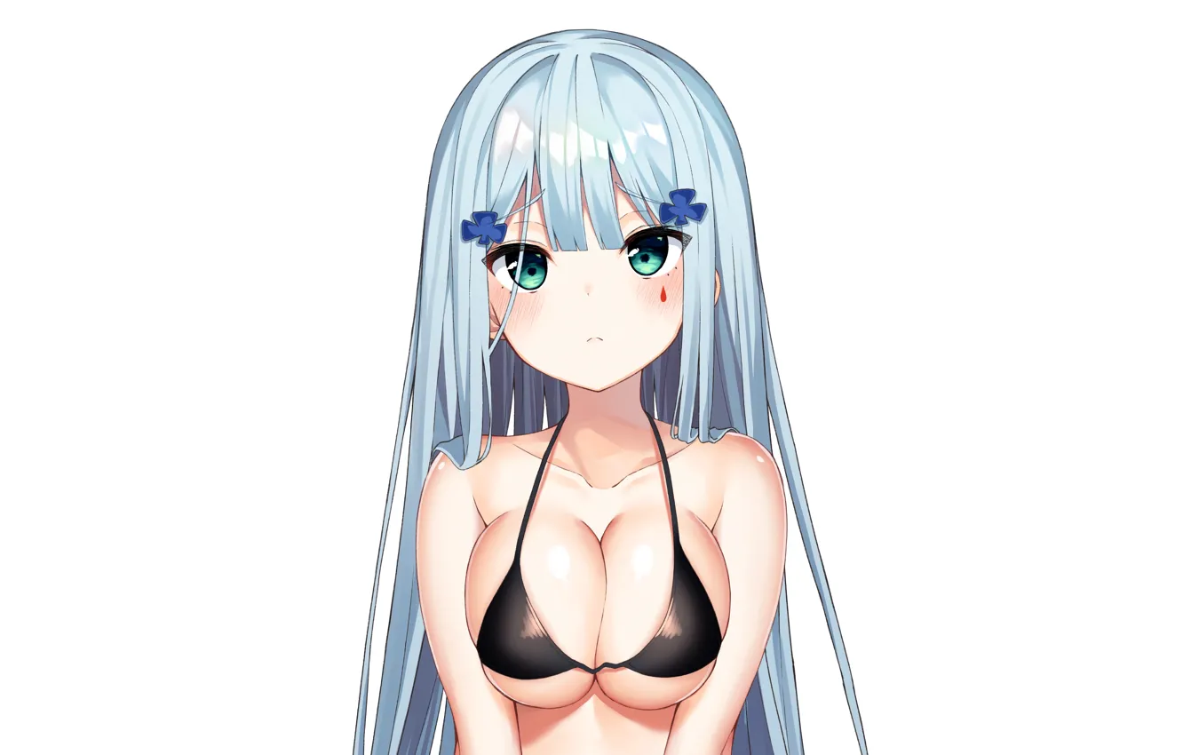 Фото обои girl, sexy, cleavage, green eyes, long hair, boobs, anime, beautiful